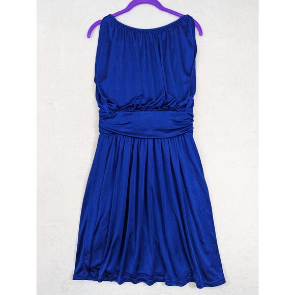 Express Dress Royal Blue Blouson Mini Dress Womens Size Medium Silky Sleeveless - Picture 10 of 11